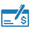 Icon of a cheque with a pen